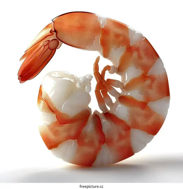 A 3D rendering of a cooked shrimp
