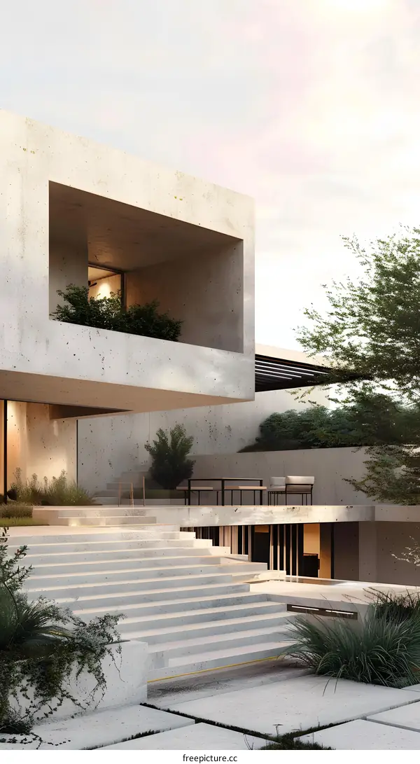 Modern Concrete House with Steps and Terrace