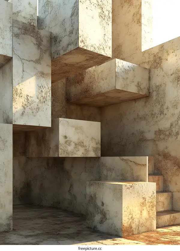 Abstract Geometric  Building  Structure  Design  with  Rusty  Texture