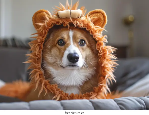 Corgi Dog in a Lion Costume