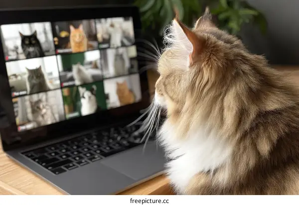 Laptop Screen Showing Multiple Video Chats of Cats