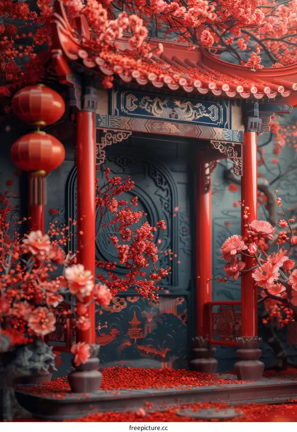 Chinese courtyard with red walls and black tiles