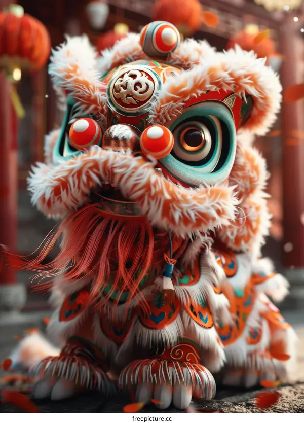 A Traditional Chinese Lion Dance Performance During Spring Festival