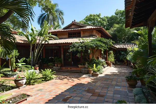 Traditional Japanese Style House With Lush Green Garden
