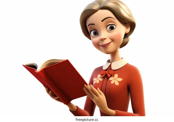 Smiling Woman Reading a Book: 3D Illustration