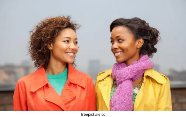 Two African American women smiling outdoors