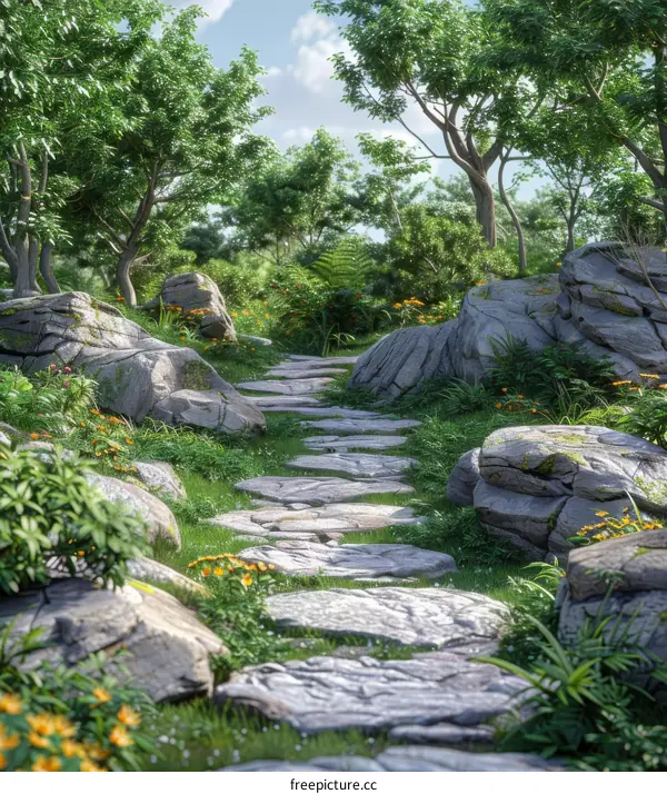 Stone Path Through a Lush Forest