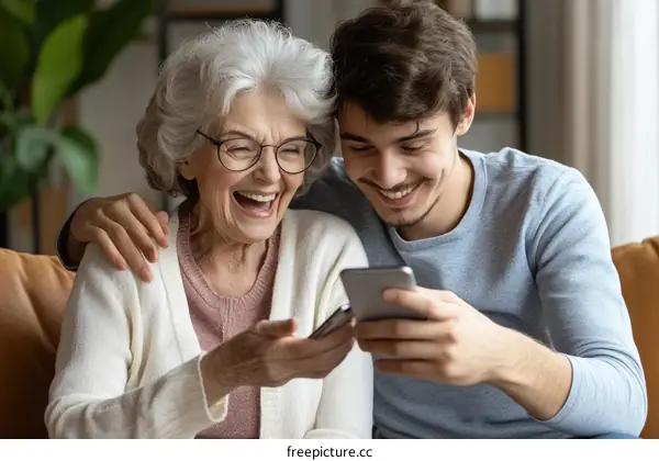 Happy Family Sharing a Laugh with Technology