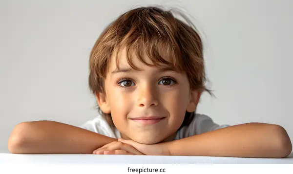 Portrait of a Smiling Young Boy with Freckles
