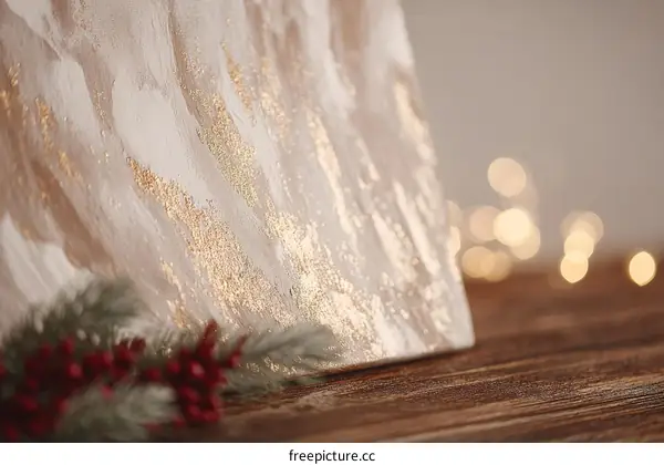 Abstract Gold and White Artistic Painting on Wooden Surface