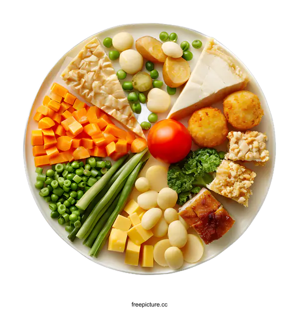 [Transparent Background PNG]Food Plate with Vegetables, Cheese, and Meat