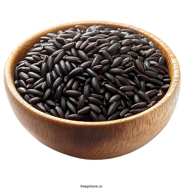[Transparent Background PNG]Black Rice in Wooden Bowl Close-up