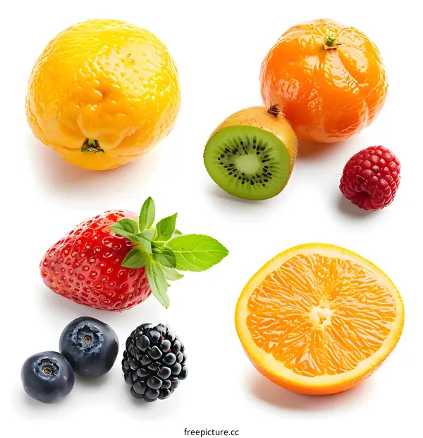 Assortment of Fresh Fruits Isolated on White Background