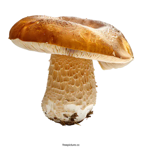 [Transparent Background PNG]close up of a single brown mushroom on a white background