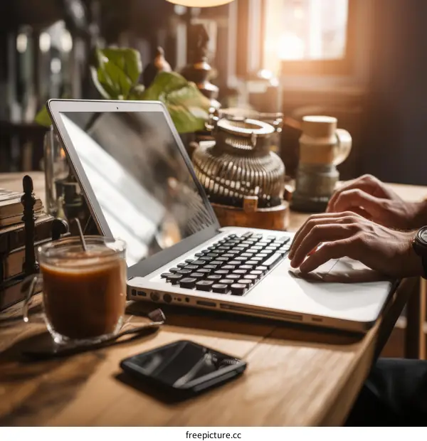 Man working on laptop in home office