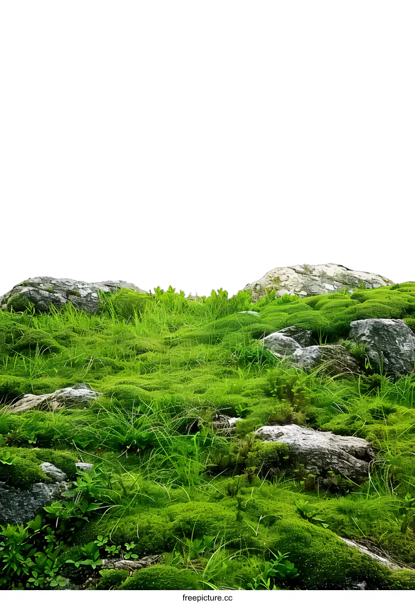 [Transparent Background PNG]Green Grass and Rocks With White Background
