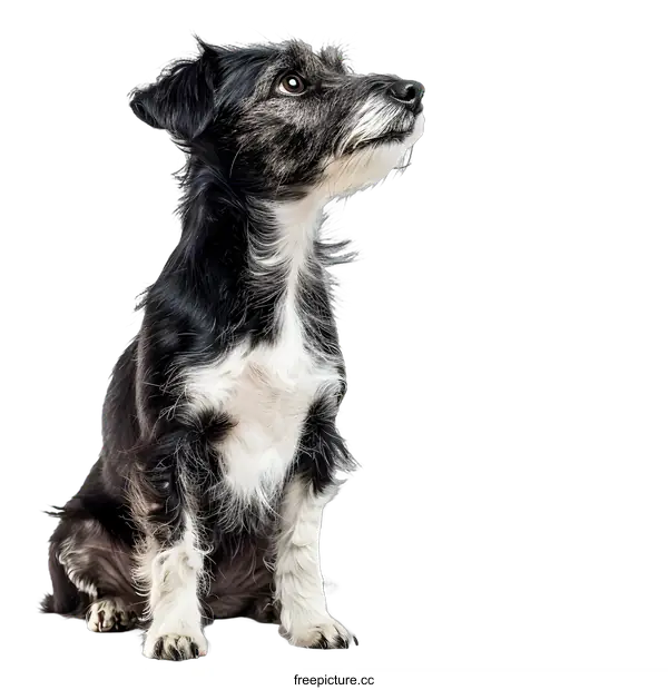 [Transparent Background PNG]Black and White Dog Looking Up