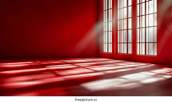 Red Room Interior with Sunlight and Shadows
