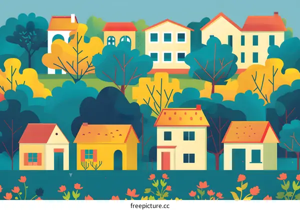 Cute Illustration Of A Small Village