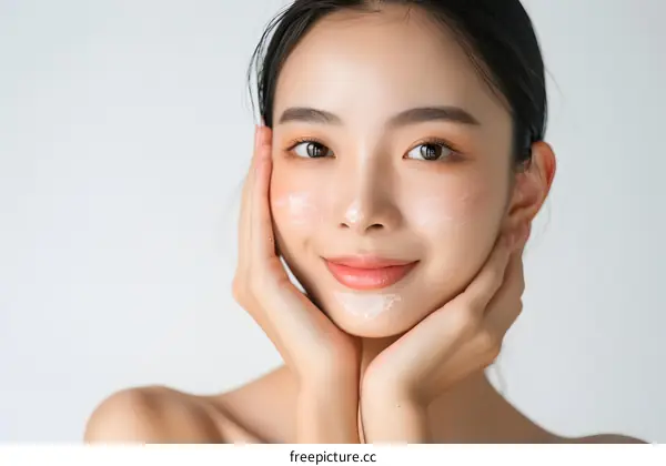 Young Asian Woman Applying Face Cream