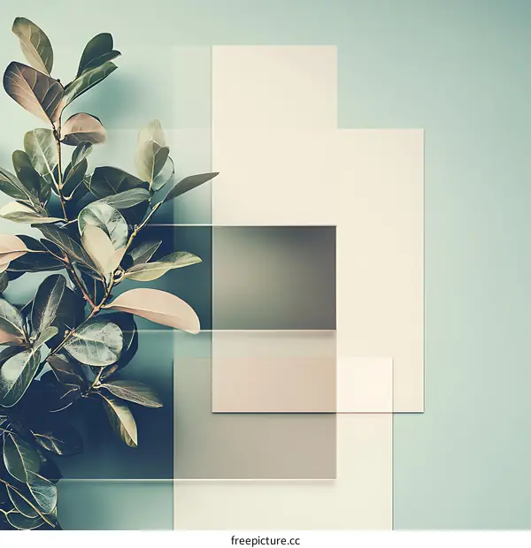 Green Leaves and Geometric Shapes Abstract Background