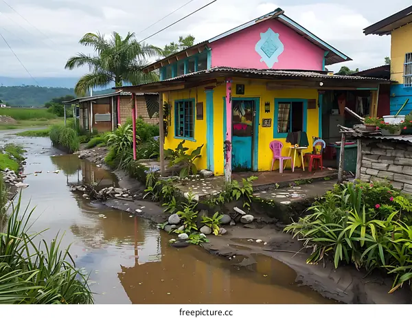 Colorful house by the river