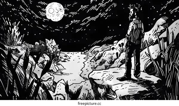 Man Looking at the Full Moon in the Night Sky