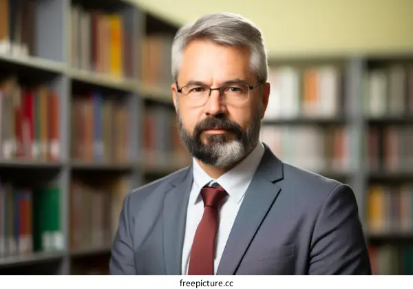 Portrait of a male librarian in a library