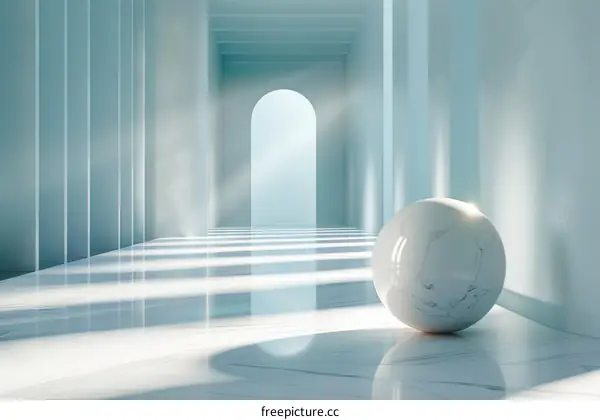 Blue Hallway with Giant Sphere at the End