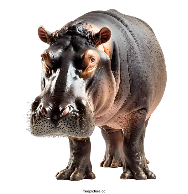 [Transparent Background PNG]Large Hippopotamus Standing on White Background