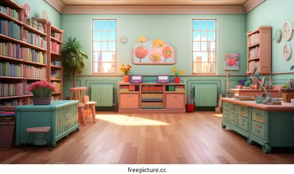 A classroom with a lot of books and supplies