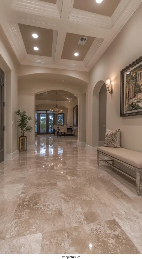Elegant Travertine Flooring in a Luxurious Entrance Hallway