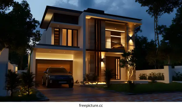 Modern House with Garage and Garden Design