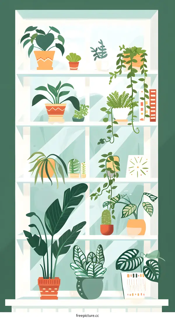 Indoor Plants on White Shelf in Green Room