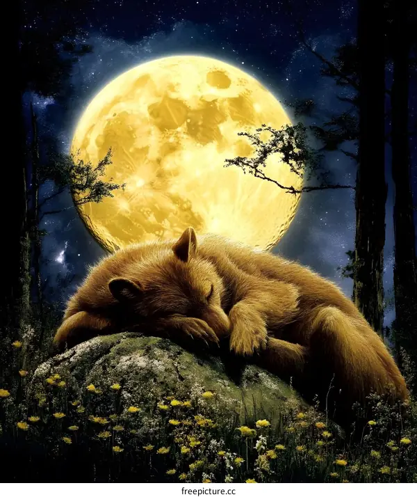 Sleeping Wolf Under the Full Moon