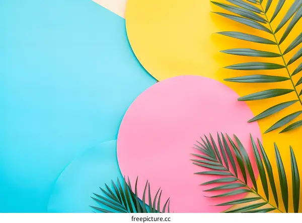 Tropical Leaves on Colorful Background