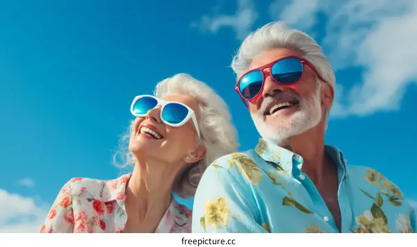 Happy elderly couple enjoying the sunshine