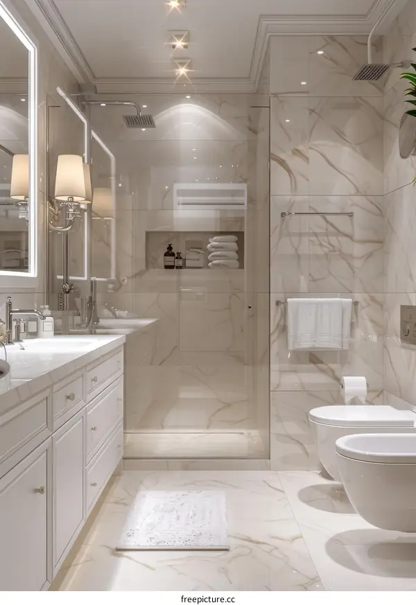 Marble and Gold Accents Elevate Opulent Bathroom