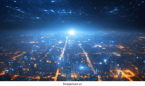 Night City Aerial View Futuristic Illustration