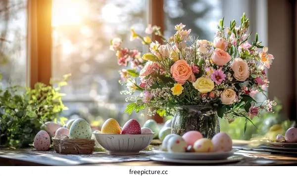 Colorful Easter Decorations by the Window