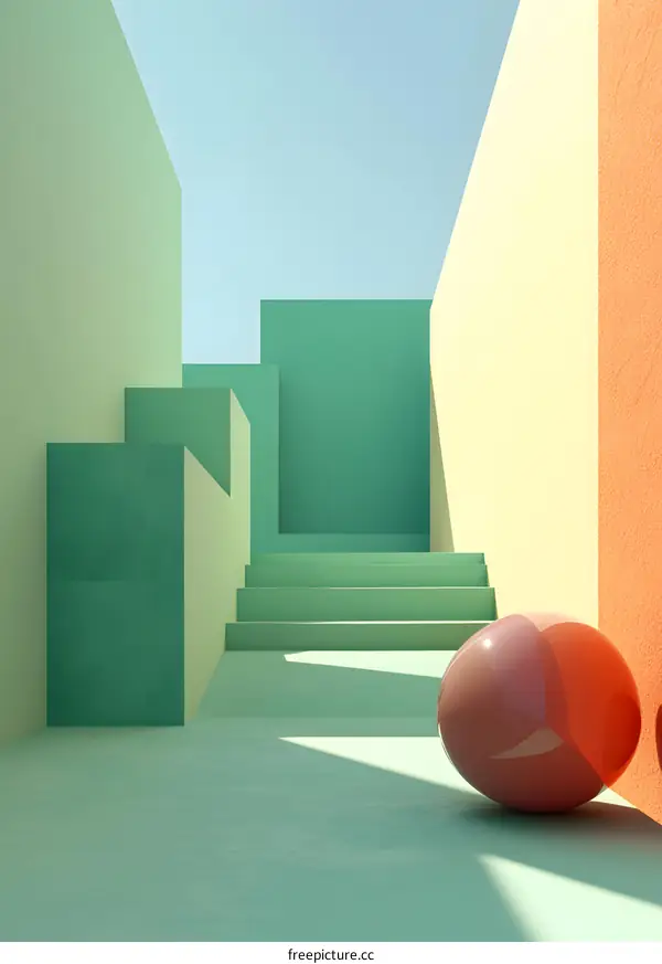 Abstract Minimalist Green Yellow Orange Architecture Background