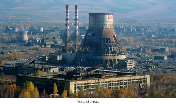An aerial view of the remains of the Chernobyl nuclear power plant in Pripyat, Ukraine