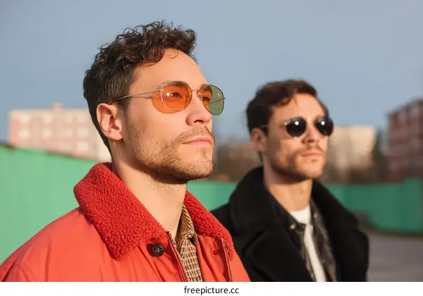 Two Men Wearing Sunglasses Standing Outdoors