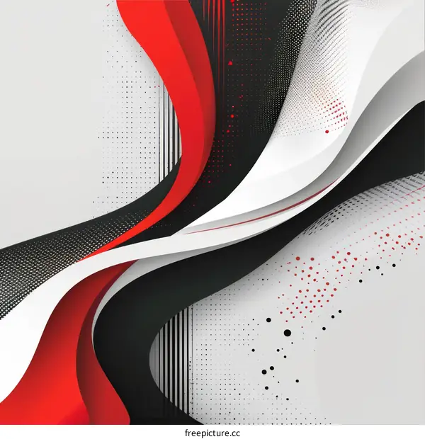 Modern Abstract Art with Black, Red, and White Waves