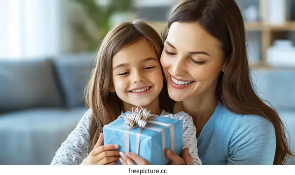 Mother and Daughter Sharing a Gift