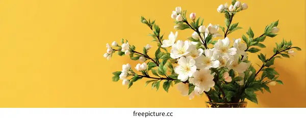 White Flowers Bouquet on Yellow Background