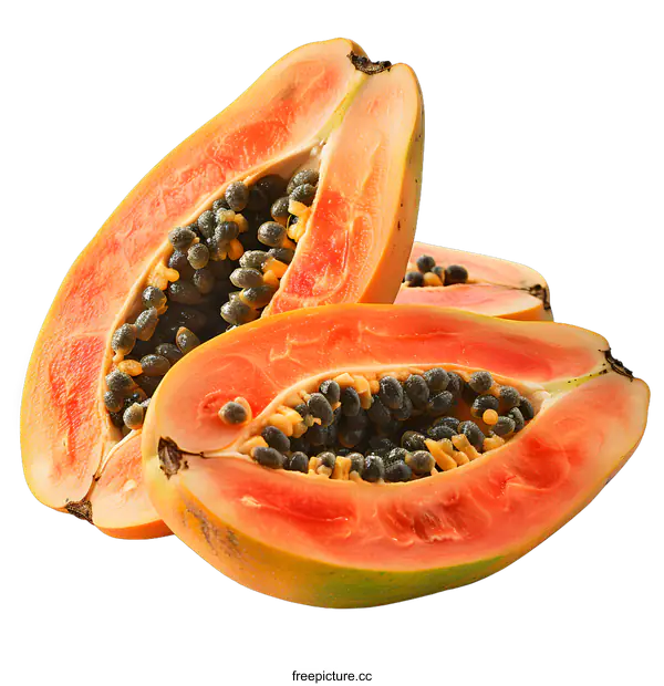 [Transparent Background PNG]Fresh Papaya Halves on White