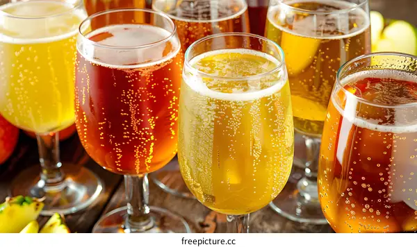 Closeup Of Glasses Of Sparkling Apple Cider
