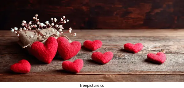 Romantic Valentines Day Wooden Background with Hearts