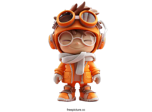 [Transparent Background PNG]3D cartoon character of a boy wearing a飛行員帽 and headphones